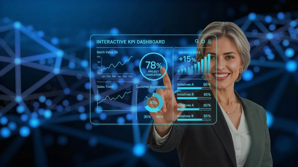Tableau de bord avec indicateurs entrepreneuriaux et taux de croissance